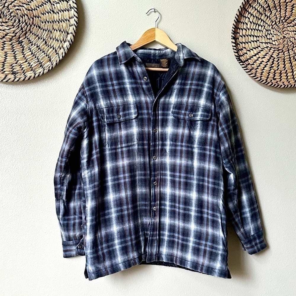 St. John's Bay Flannel Jacket Blue White Size M